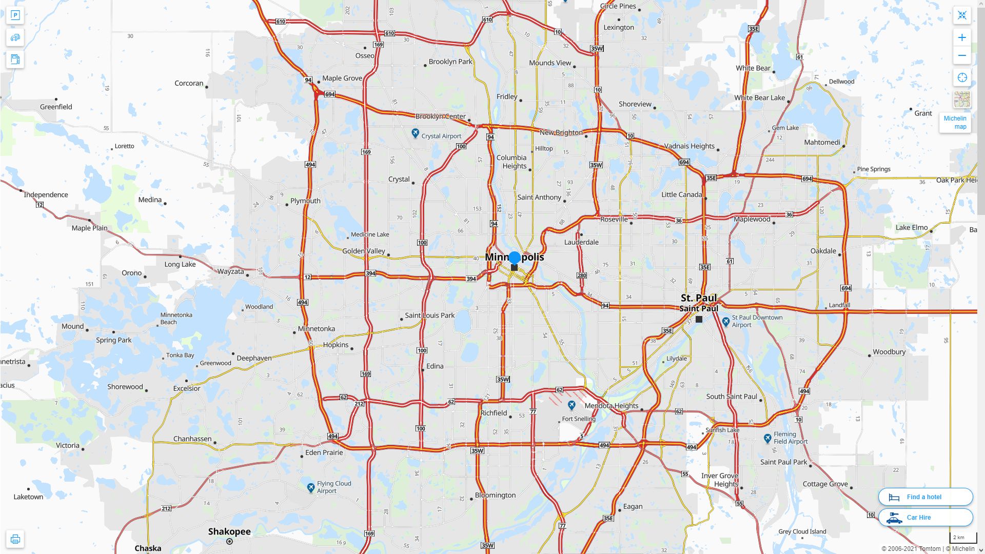 Minneapolis Minnesota Highway and Road Map